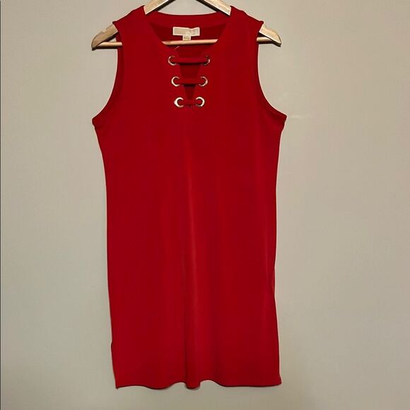 Michael Kors Red Cocktail Sheath Dress Sleeveless Crew Neck - Picture 1 of 9